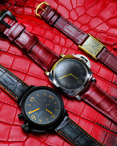 Bespoke Watch Straps in Black & Blood Red Crocodile