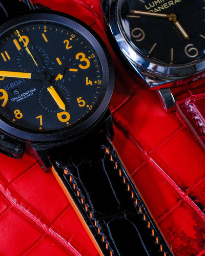 Bespoke Watch Straps in Black & Blood Red Crocodile