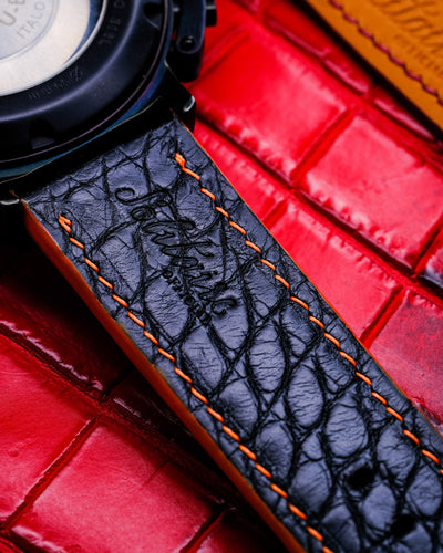 Bespoke Watch Straps in Black & Blood Red Crocodile