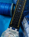 Bespoke Watch Strap in Tie Dye Blue Crocodile