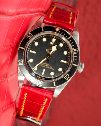 Bespoke Watch Strap in Ferrari Red Crocodile