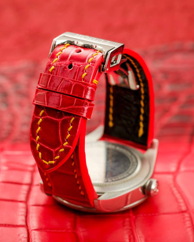 Bespoke Watch Strap in Ferrari Red Crocodile