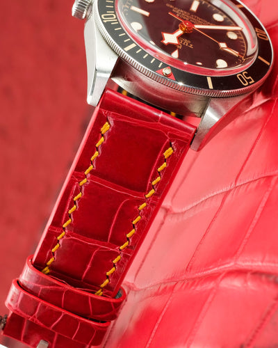 Bespoke Watch Strap in Ferrari Red Crocodile