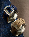 Bespoke Watch Straps in Etoupe Epsom & Electric Blue Crocodile