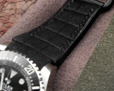Bespoke Watch Strap in Black Nubuck Alligator
