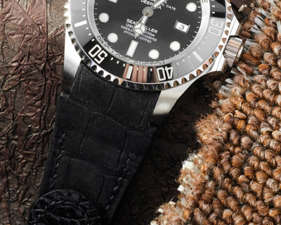 Bespoke Watch Strap in Black Nubuck Alligator