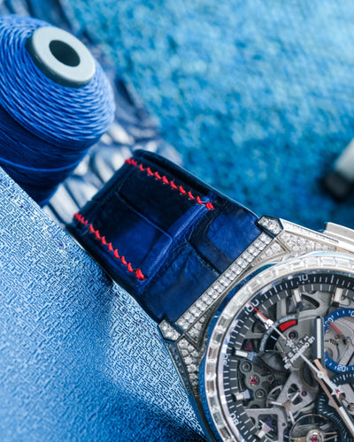 Bespoke Watch Strap in Tie Dye Blue Crocodile