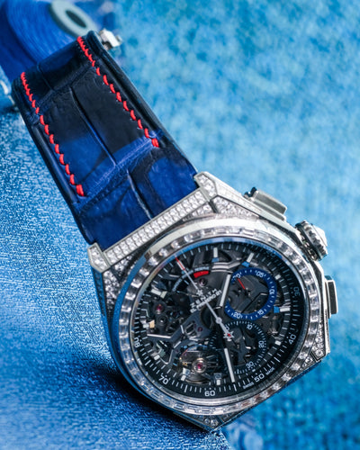 Bespoke Watch Strap in Tie Dye Blue Crocodile