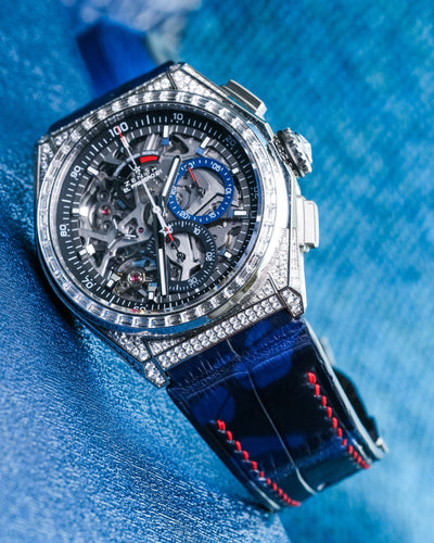 Bespoke Watch Strap in Tie Dye Blue Crocodile