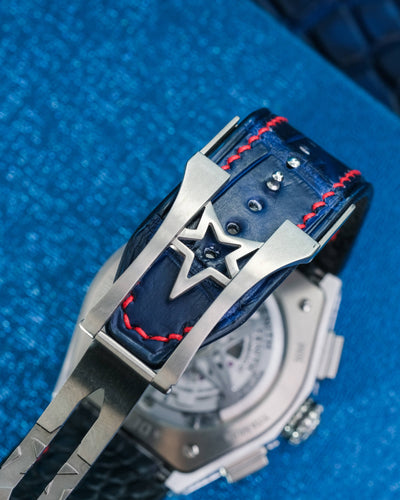 Bespoke Watch Strap in Tie Dye Blue Crocodile