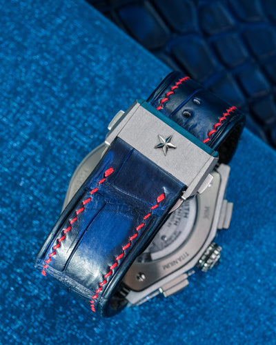 Bespoke Watch Strap in Tie Dye Blue Crocodile